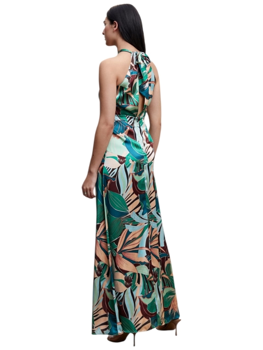 NWT- Mango Green and Teal Tropical Halter Maxi Dress - Picture 3 of 13